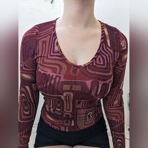 VINTAGE Y2K Abstract Blouse Shirt Top Size Small